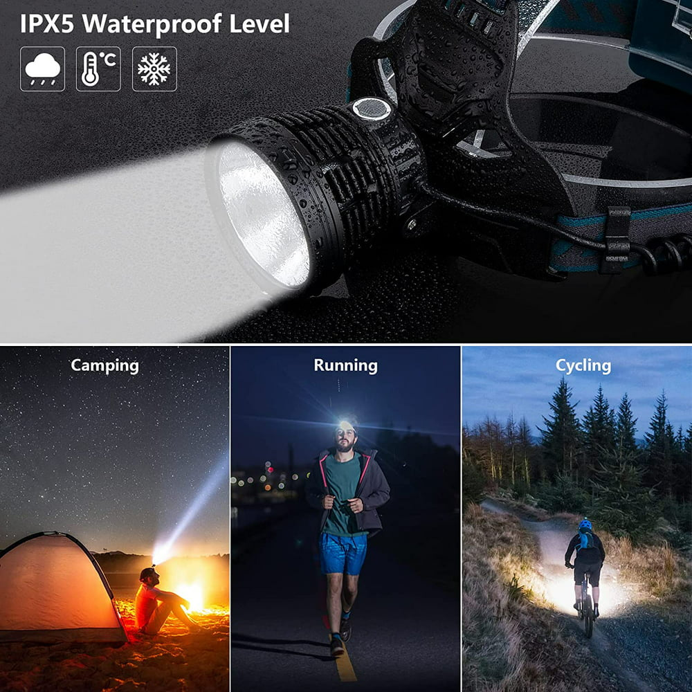 Adult LED Rechargeable Headlamp,Led Headlamps Torch 90 Adjustable 4 Modes IPX5 Waterproof USB Rechargeable Headlamp for Camping Running Hunting Cycling